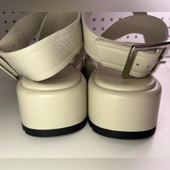 Zara Off White/Cream Leather Flat Strappy Platform Sandals Boho Beach Summer - Picture 6 of 16